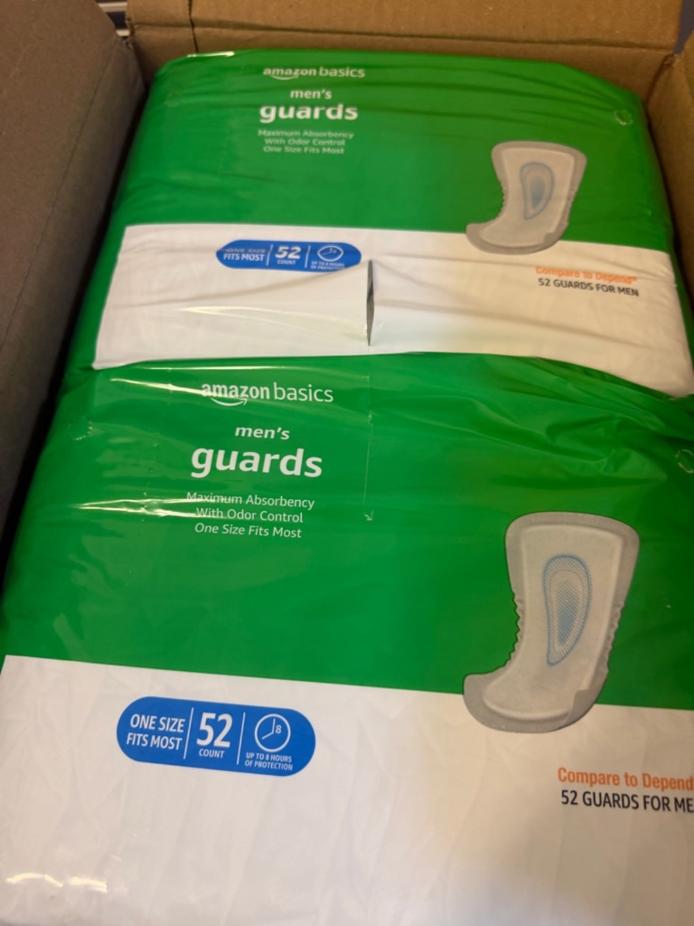 Amazon Basics Men's Incontinence Guards, Maximum Absorbency, 52 Count, White